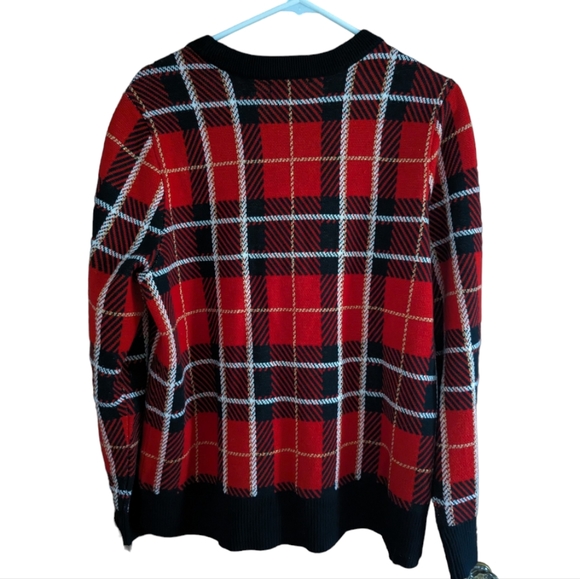 Charter Club Red Tartan Plaid Sweater Womens Large Holiday Crewneck Pullover - Picture 2 of 5